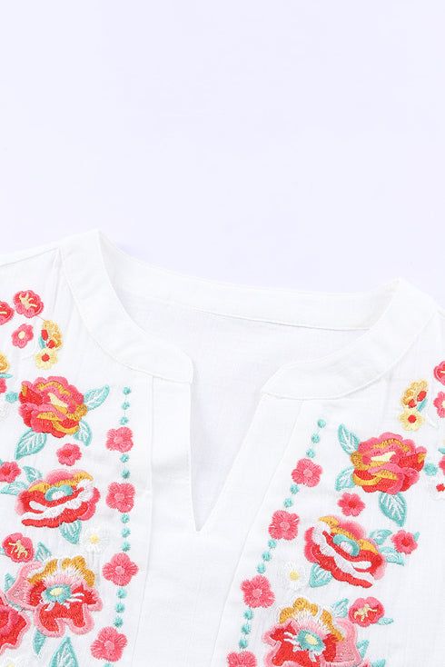 Floral Embroidered Ruffled Puff Sleeve Blouse