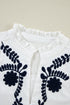Floral Embroidered Split Neck Smocked Cuff Blouse