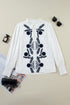 Floral Embroidered Split Neck Smocked Cuff Blouse