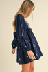 Floral Embroidered Square Neck Puff Sleeve Ruffled Mini Dress