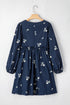 Floral Embroidered Square Neck Puff Sleeve Ruffled Mini Dress