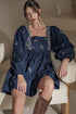 Floral Embroidered Square Neck Puff Sleeve Ruffled Mini Dress