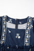 Floral Embroidered Square Neck Puff Sleeve Ruffled Mini Dress