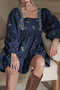 Floral Embroidered Square Neck Puff Sleeve Ruffled Mini Dress