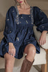 Floral Embroidered Square Neck Puff Sleeve Ruffled Mini Dress
