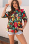 Floral Embroidered Trim Half Sleeve Woven Cotton Blouse