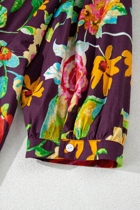 Floral Embroidered Trim Half Sleeve Woven Cotton Blouse