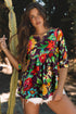 Floral Embroidered Trim Half Sleeve Woven Cotton Blouse