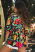 Floral Embroidered Trim Half Sleeve Woven Cotton Blouse