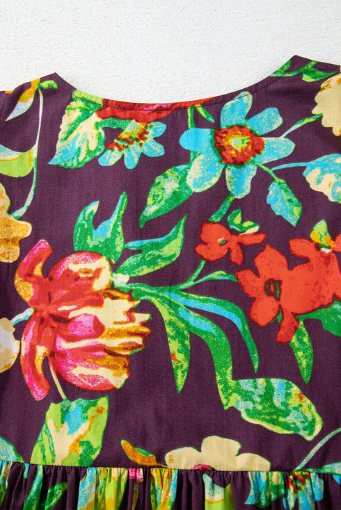 Floral Embroidered Trim Half Sleeve Woven Cotton Blouse