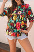 Floral Embroidered Trim Half Sleeve Woven Cotton Blouse