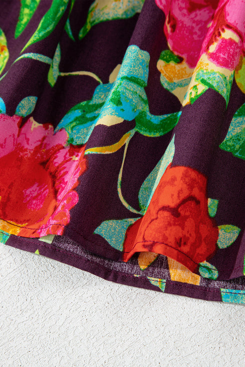 Floral Embroidered Trim Half Sleeve Woven Cotton Blouse