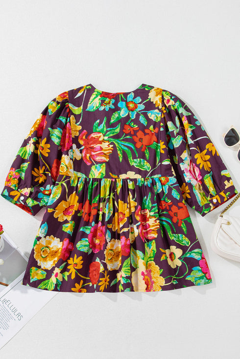 Floral Embroidered Trim Half Sleeve Woven Cotton Blouse