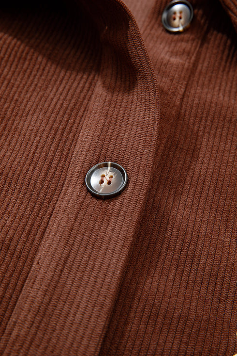 Floral Embroidered Wide Wale Corduroy Button Front Patch Pocket Jacket