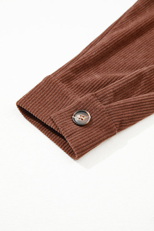 Floral Embroidered Wide Wale Corduroy Button Front Patch Pocket Jacket