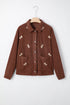 Floral Embroidered Wide Wale Corduroy Button Front Patch Pocket Jacket