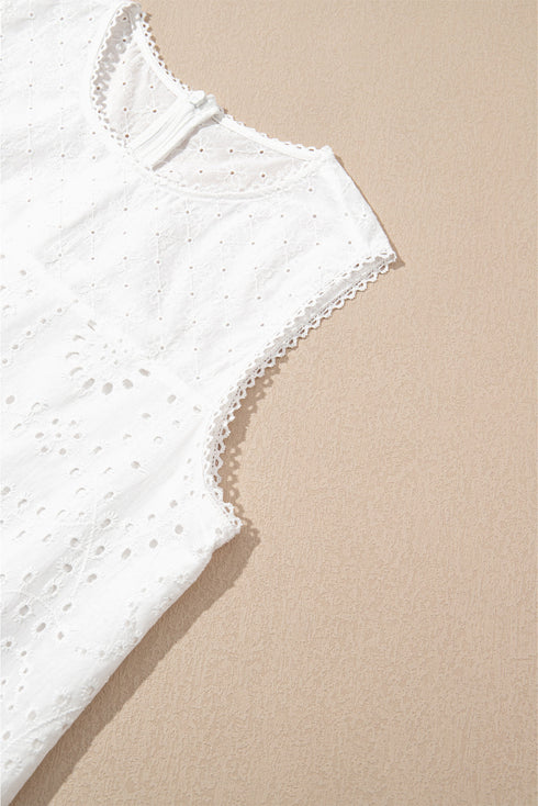 Floral Eyelet Embroidered Sleeveless Tiered Cotton Shift Dress