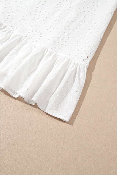 Floral Eyelet Embroidered Sleeveless Tiered Cotton Shift Dress