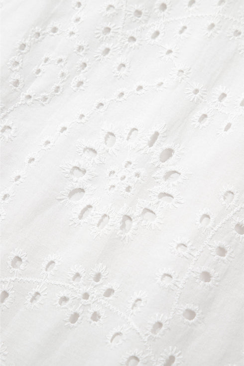 Floral Eyelet Embroidered Sleeveless Tiered Cotton Shift Dress