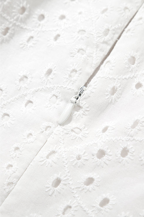 Floral Eyelet Embroidered Sleeveless Tiered Cotton Shift Dress