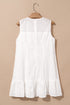 Floral Eyelet Embroidered Sleeveless Tiered Cotton Shift Dress