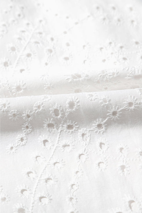 Floral Eyelet Embroidered Sleeveless Tiered Cotton Shift Dress