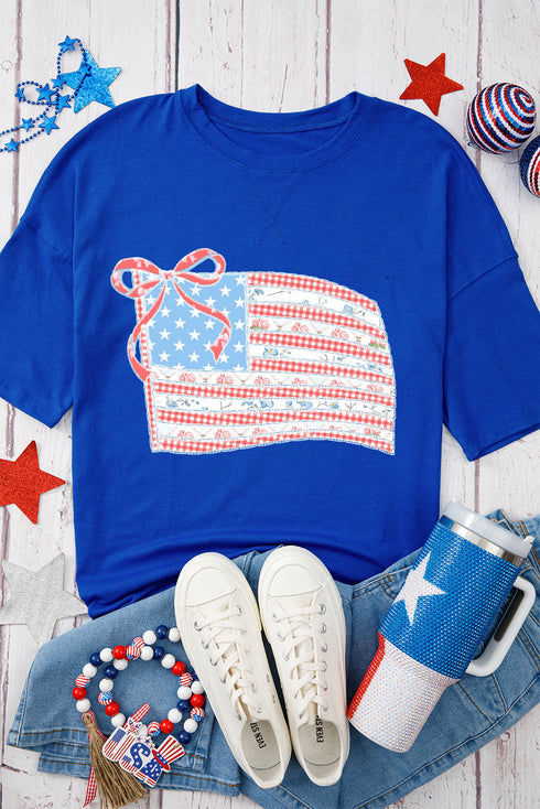 Floral Flag Graphic Side Slit Short Sleeve T-Shirt