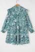 Floral Flounce Sleeve Split Neck Bohemian Mini Dress
