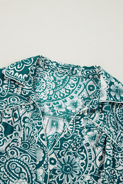 Floral Flounce Sleeve Split Neck Bohemian Mini Dress