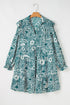 Floral Flounce Sleeve Split Neck Bohemian Mini Dress