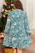 Floral Flounce Sleeve Split Neck Bohemian Mini Dress