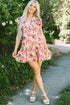 Floral Flutter Sleeve Split Neck Mini Dress