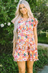 Floral Flutter Sleeve Split Neck Mini Dress