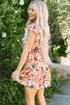 Floral Flutter Sleeve Split Neck Mini Dress