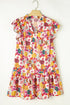 Floral Flutter Sleeve Split Neck Mini Dress