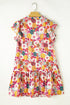 Floral Flutter Sleeve Split Neck Mini Dress