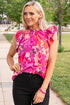 Floral Flutter Sleeves Frilled Neck Blouse