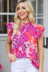 Floral Flutter Sleeves Frilled Neck Blouse