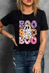 Floral Ghost Letter Print Crew Neck Graphic T-Shirt