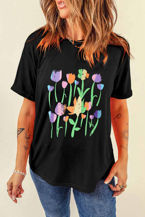 Floral Graphic Crewneck Short Sleeve Jersey Tee