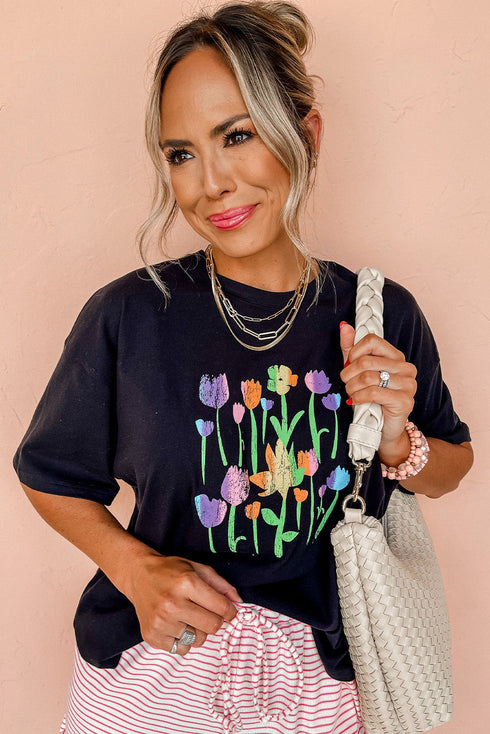 Floral Graphic Crewneck Short Sleeve Jersey Tee