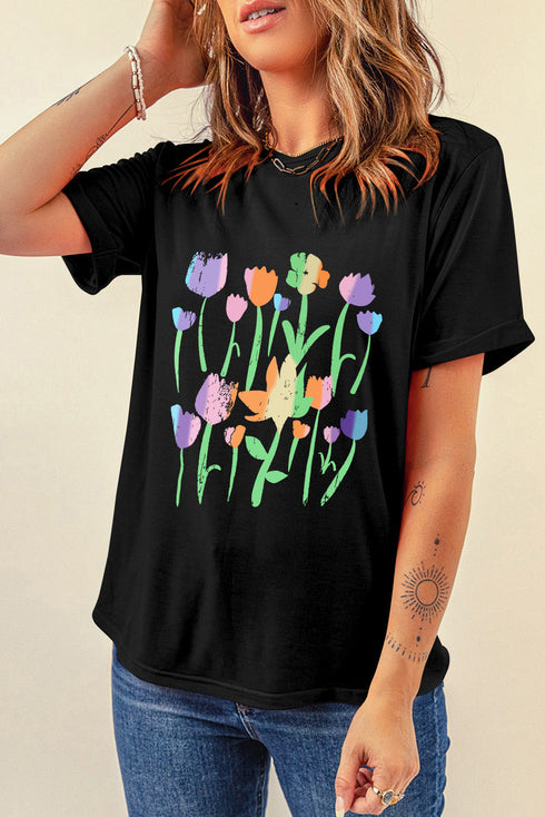 Floral Graphic Crewneck Short Sleeve Jersey Tee