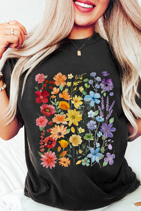 Floral Graphic Print Cotton Blend Short Sleeve Tee