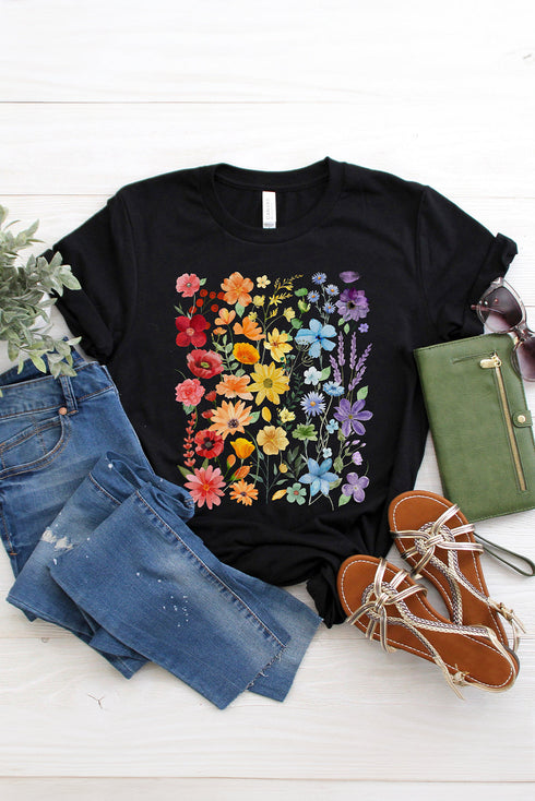 Floral Graphic Print Cotton Blend Short Sleeve Tee