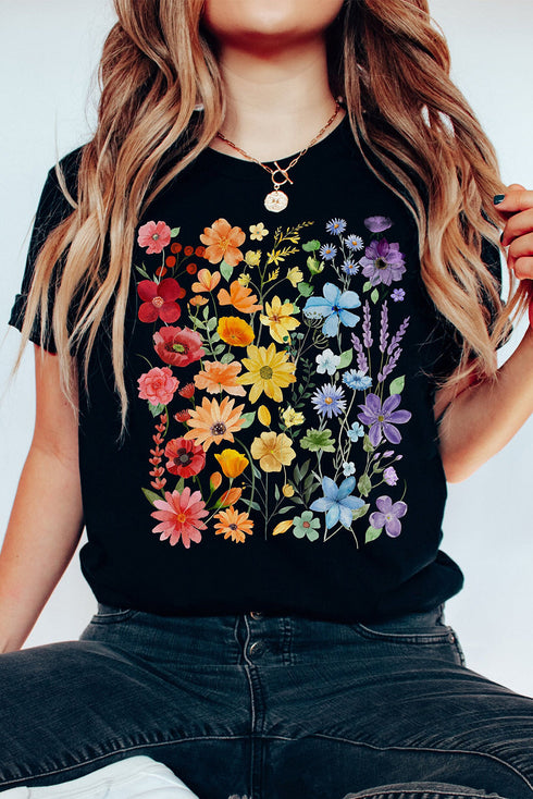 Floral Graphic Print Cotton Blend Short Sleeve Tee