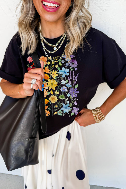 Floral Graphic Print Cotton Blend Short Sleeve Tee