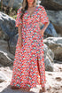 Floral Half Sleeve Deep V Neck Cutout Back Split Maxi Dress