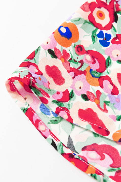 Floral Half Sleeve Deep V Neck Cutout Back Split Maxi Dress