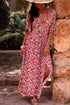 Floral Half Sleeve Deep V Neck Cutout Back Split Maxi Dress