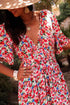 Floral Half Sleeve Deep V Neck Cutout Back Split Maxi Dress